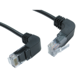 Black 3m CAT5e Ethernet Patch Cable Right Angled UP to Right Angled Down Connector