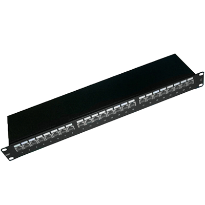 Black 24-Port CAT6 Shielded Patch Panel 1U Rackmount Vertical Punch