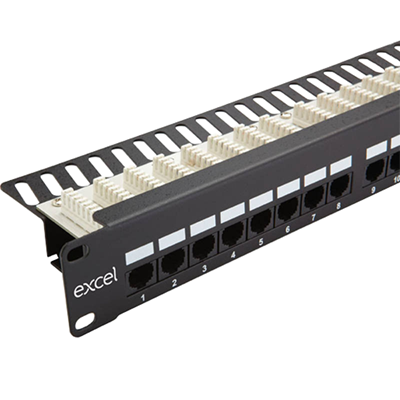 Black 24-Port CAT6 Unshielded Patch Panel 1U Rackmount Vertical Punch