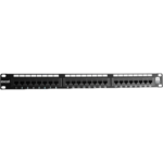 Black 24-Port CAT6 Unshielded Patch Panel 1U Rackmount Horizontal Punch