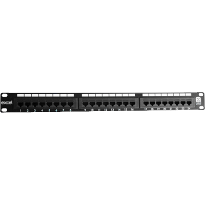 Black 24-Port CAT6 Unshielded Patch Panel 1U Rackmount Horizontal Punch