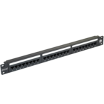 Black 24-Port CAT6 Unshielded Patch Panel 1U Rackmount Horizontal Punch