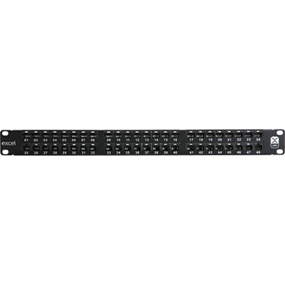 Black 48-Port CAT6 Unshielded Patch Panel 1U Rackmount Vertical Punch