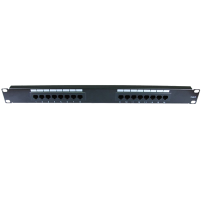 CAT6 Unshielded Patch Panel 16-Port 1U Rackmount Horizontal Punch